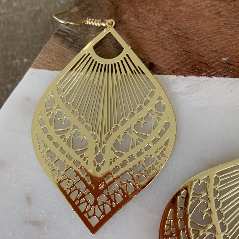 Gold Filigree Drop Earrings - Picture 3 of 3
